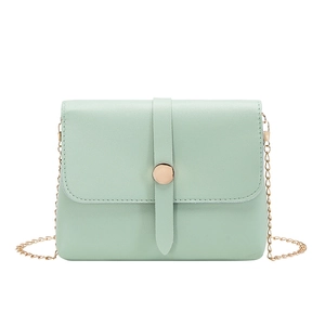 Mint green square crossbody bag for women with gold chain strap and metal buckle