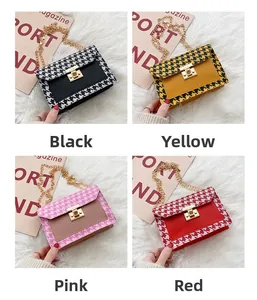 Classic houndstooth mini crossbody bags in four colors with gold metal chain straps