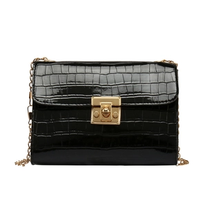 Classic black crocodile texture crossbody bag with gold chain and elegant metal clasp