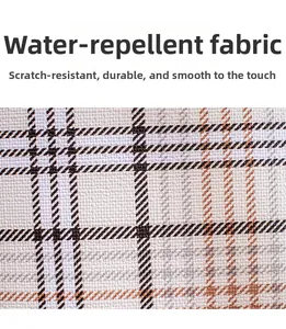 Close-up of waterproof plaid fabric with durable grain texture and checkered pattern