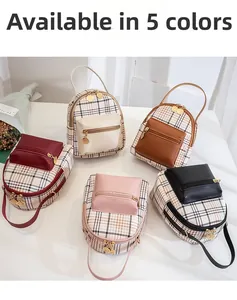 Mini backpack set in five colors featuring grid fabric and gold metal hardware detailing
