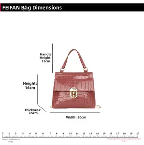 Size guide for crocodile pattern handbag showing dimensions 20x16x7.5cm with handle