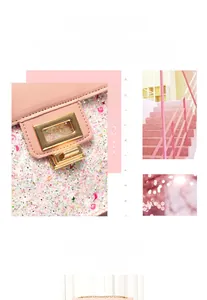 Detail of pink sequin crossbody bag with golden rectangular metal twist lock buckle