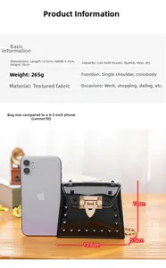 Detailed size comparison of black studded jelly bag showing 12.5x5.5x10cm dimensions