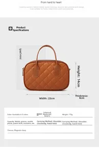 Sac à main matelassé en cuir PU marron 22x14x8cm avec détail de fermoir magnétique