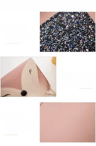 Dettaglio borsa a volpe rosa in pelle PU idrorepellente con paillettes e ricami fini
