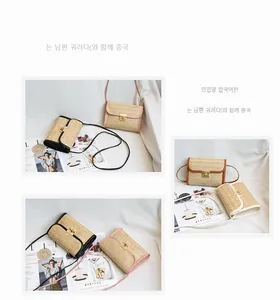 Detalle de bolsos bandolera tejidos en cuatro colores con hebillas de metal en revistas