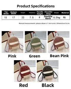 Size chart and color selection for this rivet studded PU leather mini backpack
