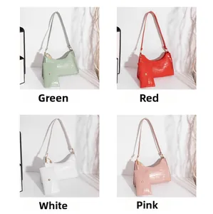 Detailed four-color display of crocodile pattern baguette bag sets in green, red, white and pink