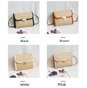 Bolso bandolera de paja disponible en cuatro colores incluyendo negro, marrón, blanco y rosa