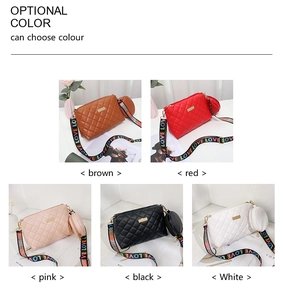 Quilted crossbody bag set featuring broad colorful shoulder straps in five various colors