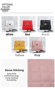 Quilted chain handbags with heart buckle in white, red, black, yellow, and pink colors