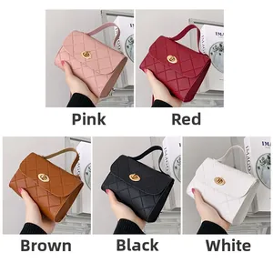 Women's mini crossbody bags in pink red brown black white with quilted leather texture