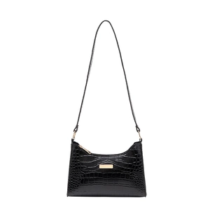 Classic black crocodile pattern underarm shoulder bag with elegant gold metal detail