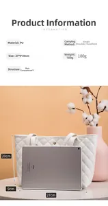 Specifiche dettagliate su dimensioni e materiali per la borsa tote trapuntata bianca in PU