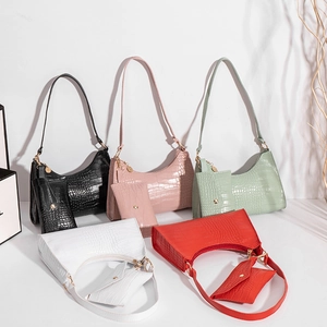Women Shoulder Bag PU Leather Crocodile Pattern Embossed Underarm Bag With Mini Pouch French Vintage Fashion Trendy