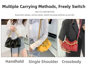 Chic cloud bag with chunky gold chain detail shown in handbag, shoulder, and crossbody styles