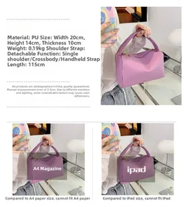 Detail view of purple lychee textured pillow bag with metallic rings and strap