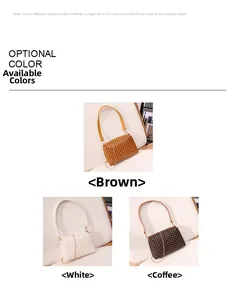 Detail view of stylish geometric print shoulder bags in brown, white and coffee colors