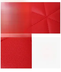 Detailed macro shot of premium red leather texture and precise stitching on handbag