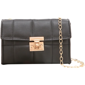 Sac bandoulière matelassé noir classique avec chaîne dorée et fermoir en métal doré chic