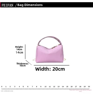 Detailed dimensions of purple lychee pattern handbag with gold chain strap