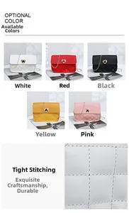 Detail view of mini quilted chain bags with heart buckle and high-density stitching