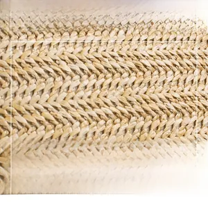 Macro view of high-quality woven straw texture and natural fiber pattern of the square bag