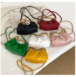 Chic ruched cloud handbags in six colors with gold chain handles and leather straps