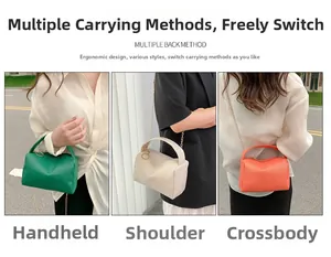 Three ways to wear the litchi pattern boston bag: handbag, shoulder bag, and crossbody style