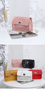 Quilted chain mini bag detail featuring heart-shaped gold clasp and five vibrant colors