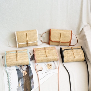 Women Straw Woven Crossbody Bag With PU Leather Trim And Metal Tassel Detail Summer Beach Small Square Shoulder Bag