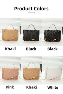 Detailed grid view of stylish quilted shoulder bags in khaki, black, pink and white options