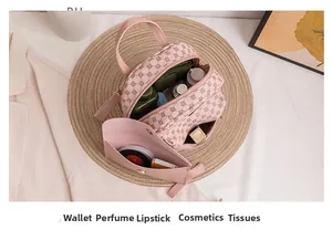 Pink printed multi-functional cosmetic pouch showing spacious interior storage