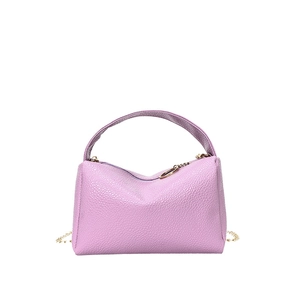 Purple lychee pattern pillow bag with golden chain strap for women shown in front view