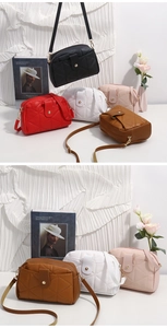 Close-up of quilted crossbody mini bags with gold hardware in five stylish colors