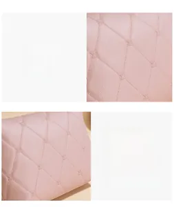 Detail von rosa gestepptem Kunstleder mit feinen Nähten und Lychee-Narbenstruktur