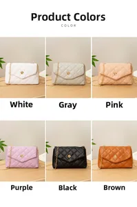 Collage of quilted chain crossbody bags in six colors with gold floral clasps