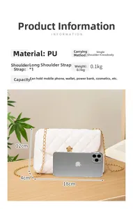 Detail of white quilted crossbody bag featuring gold chain and rose-shaped rotary lock