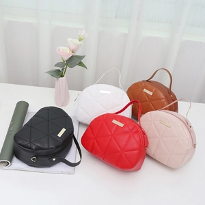 Women Quilted PU Leather Handbag Mini Shell Crossbody Bag With Adjustable Strap Gold Metal Decor Zipper Closure
