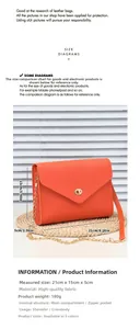 Detailed size specifications for the orange leather crossbody bag with chain strap