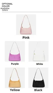 Detail view of plush faux fur underarm bags in pink, purple, white, yellow, and black colors