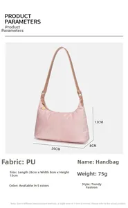Detailed dimension chart showing a pink faux suede shoulder bag measuring 26x8x13 cm
