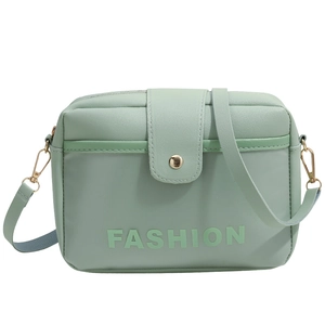 Petit sac bandoulière vert menthe en cuir PU avec double zip et lettrage FASHION
