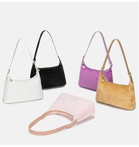 Collection of plush hobo underarm bags in five colors with soft faux fur texture