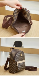Detail view of double-layer backpack interior with circular geometric pattern print