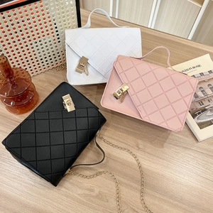 Women Quilted Shoulder Bag PU Leather Small Square Crossbody Handbag With Golden Chain Strap And Metal Lock Elegant Fashion
