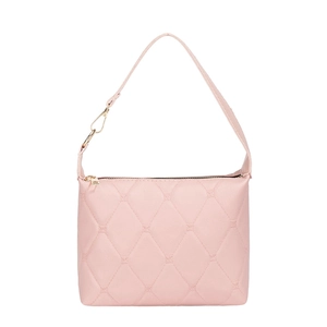 Rosa gesteppte Lederhandtasche mit Goldreißverschluss und verstellbarem Schultergurt