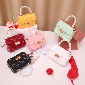 Mini Jelly Crossbody Bag Quilted PVC Handbag With Artificial Pearl Handle And Metal Chain Shoulder Strap Turn Lock Fashion Women
