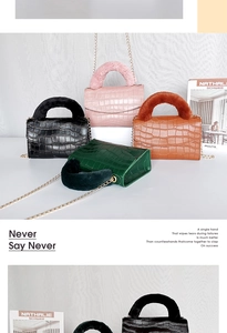 Four colors of croc-effect mini square bags with fur handles and golden chain straps